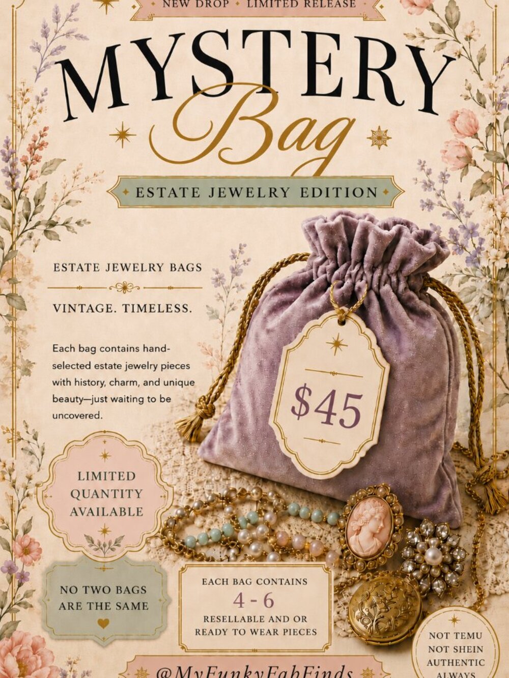 Vintage Estate Jewelry Mystery Bag – 4 to 6 Pieces – Authentic Curated Bundle